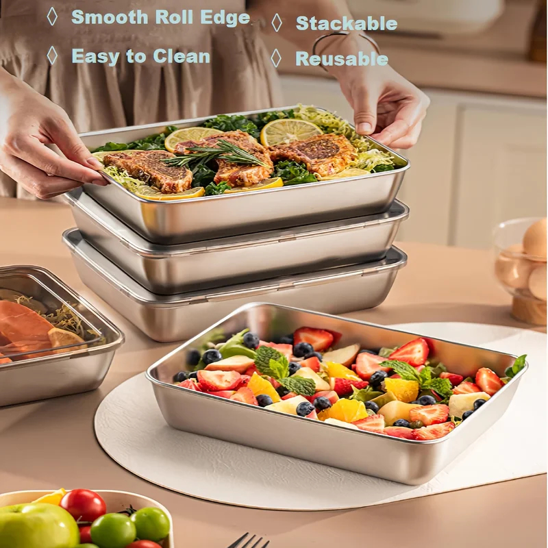 Kitchen Gadgets Best - 3pcs Stainless Steel Food Containers &